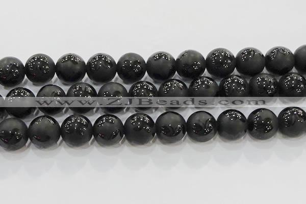 CAG8928 15.5 inches 12mm round matte black agate beads wholesale