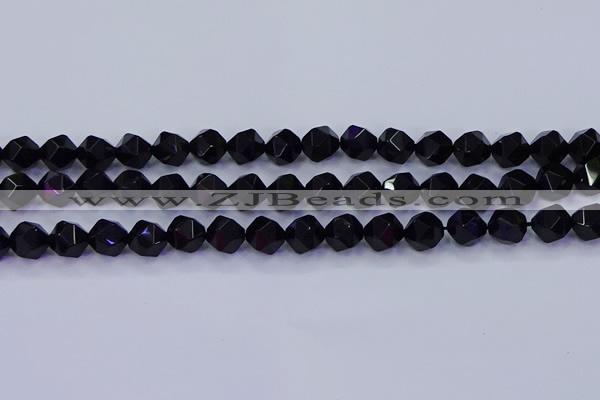 CAG9352 15.5 inches 8mm faceted nuggets black agate beads