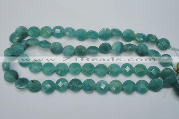 CAM942 15.5 inches 14mm faceted coin amazonite gemstone beads