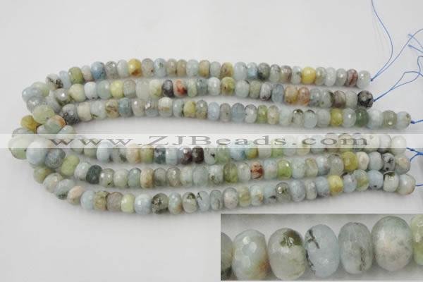 CAQ352 15.5 inches 6*10mm faceted rondelle natural aquamarine beads