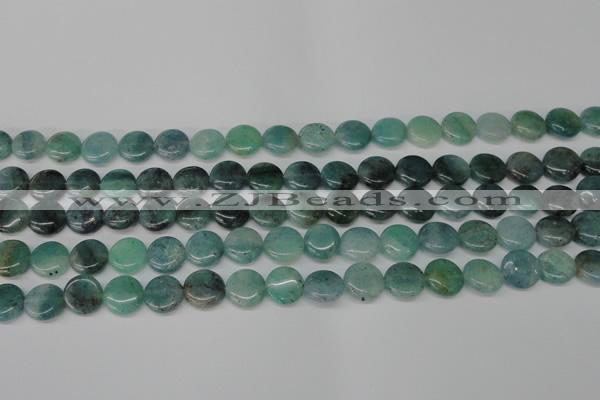 CAQ618 15.5 inches 10mm flat round aquamarine gemstone beads