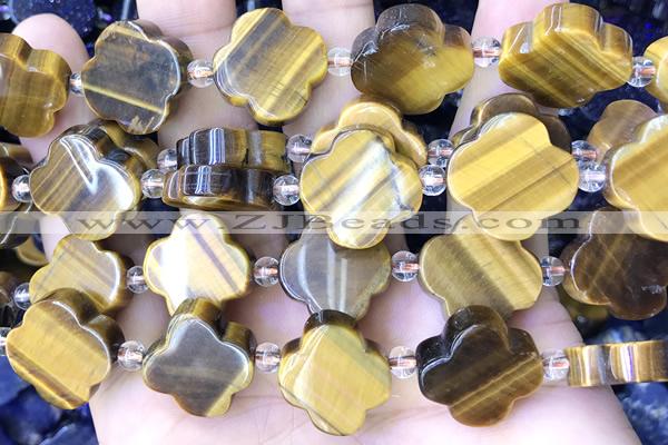 CARV09 15 inches 17mm – 18mm carved flower yellow tiger eye beads