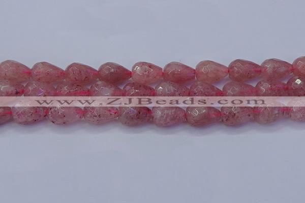 CBQ455 15.5 inches 13*18mm faceted teardrop strawberry quartz beads