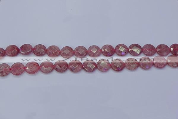 CBQ459 15.5 inches 10mm faceted coin strawberry quartz beads