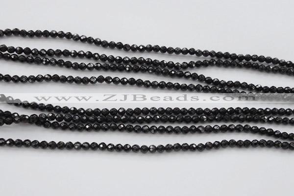 CBS503 15.5 inches 4mm faceted round A grade black spinel beads