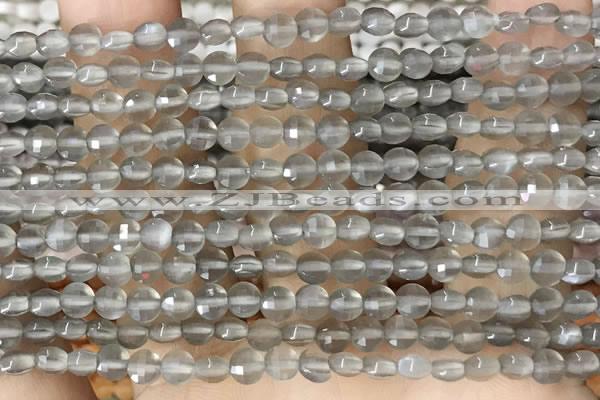 CCB541 15.5 inches 4mm faceted coin grey moonstone beads