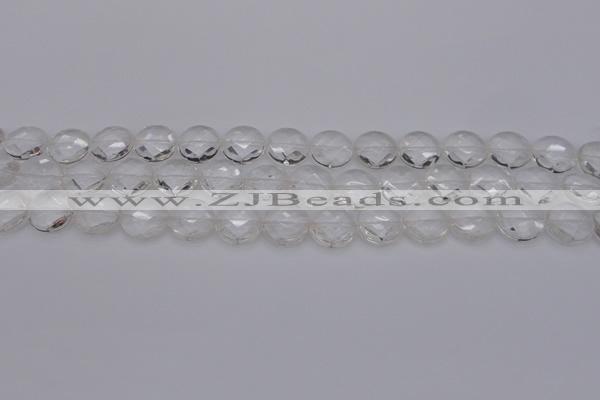 CCC502 15.5 inches 8mm faceted coin natural white crystal beads