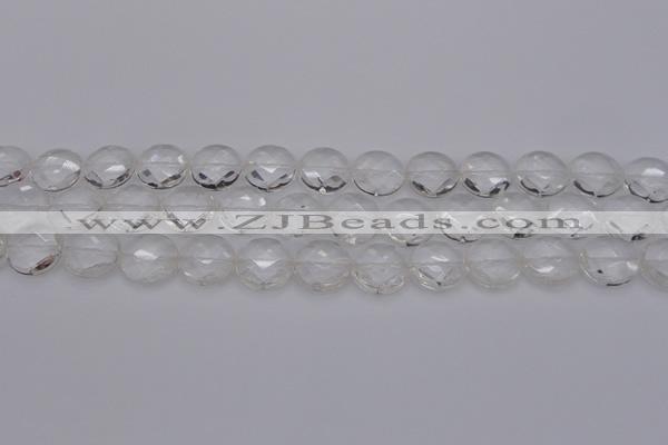 CCC504 15.5 inches 12mm faceted coin natural white crystal beads