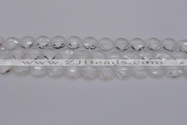 CCC505 15.5 inches 14mm faceted coin natural white crystal beads