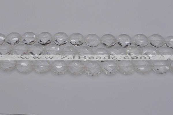 CCC507 15.5 inches 18mm faceted coin natural white crystal beads