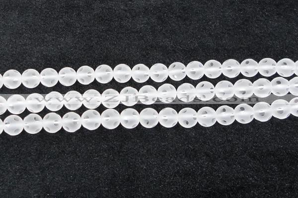 CCC609 15.5 inches 12mm faceted round matte natural white crystal beads