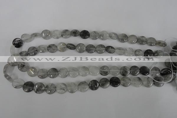 CCQ370 15.5 inches 12mm flat round cloudy quartz beads wholesale