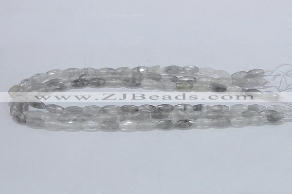 CCQ91 15.5 inches 6*12mm faceted rice cloudy quartz beads wholesale