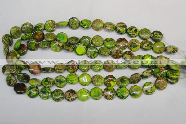 CDE123 15.5 inches 14mm flat round dyed sea sediment jasper beads