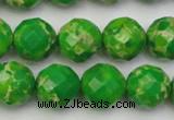 CDE2193 15.5 inches 12mm faceted round dyed sea sediment jasper beads