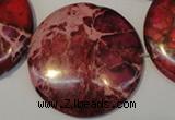 CDE660 15.5 inches 35mm flat round dyed sea sediment jasper beads