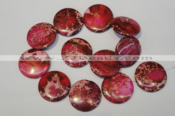 CDE660 15.5 inches 35mm flat round dyed sea sediment jasper beads