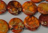 CDE757 15.5 inches 18mm flat round dyed sea sediment jasper beads