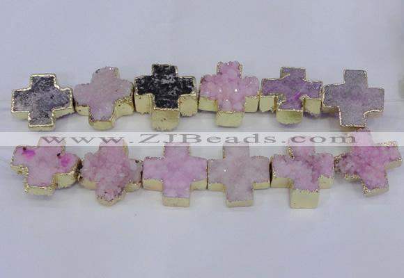 CDQ519 23*24mm - 24*25mm cross druzy quartz beads wholesale