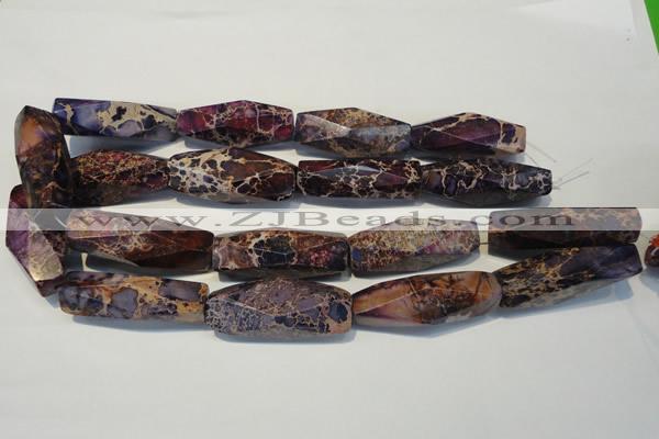 CDT388 15.5 inches 14*44mm faceted rice dyed aqua terra jasper beads