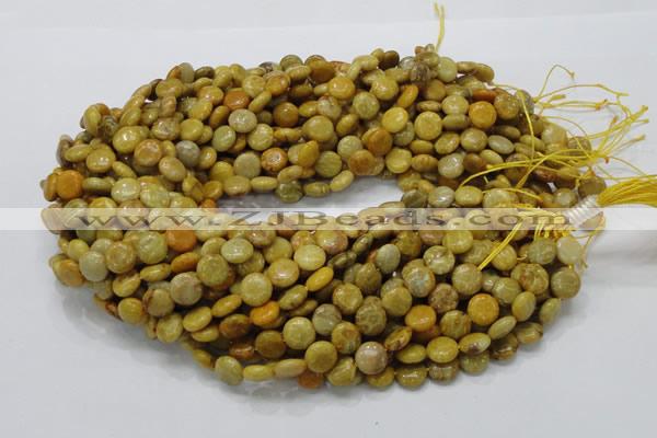 CFA40 15.5 inches 10mm flat round yellow chrysanthemum agate beads