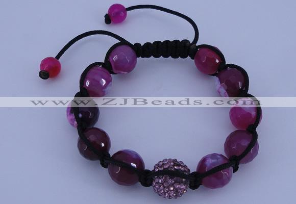 CFB553 12mm faceted round agate with rhinestone beads adjustable bracelet