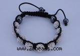 CFB570 10mm round rhinestone with hematite beads adjustable bracelet