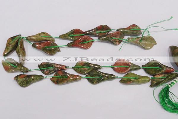 CFG07 15.5 inches 18*38mm carved trumpet flower unakite gemstone beads