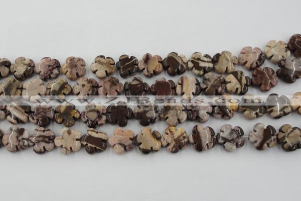 CFG1002 15.5 inches 16mm carved flower zebra jasper beads