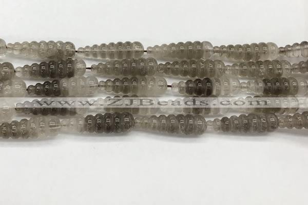 CFG1525 15.5 inches 10*35mm carved teardrop smoky quartz beads