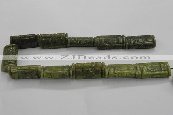 CFG224 15.5 inches 20*38mm carved flat column Korean jade beads