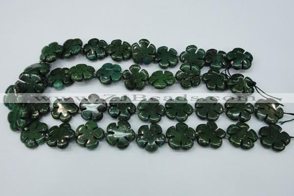 CFG452 15.5 inches 20mm carved flower green iron stone beads