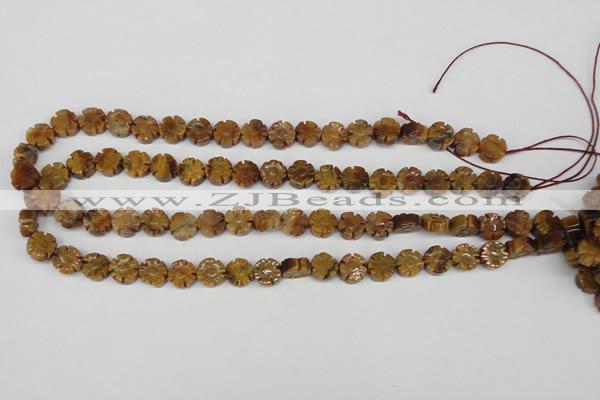 CFG69 15.5 inches 10mm carved flower yellow tiger eye gemstone beads