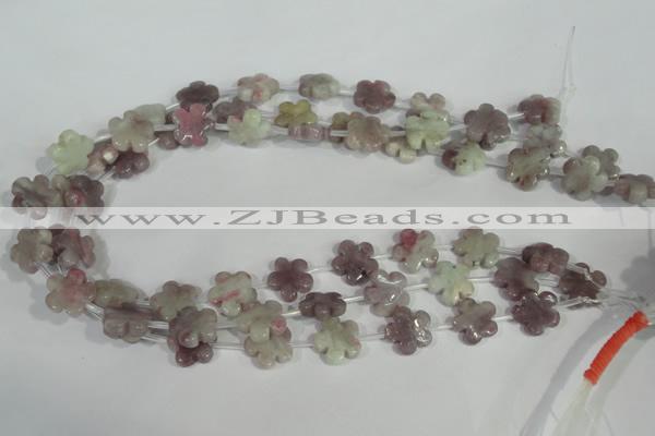 CFG690 15.5 inches 15mm carved flower lilac jasper beads