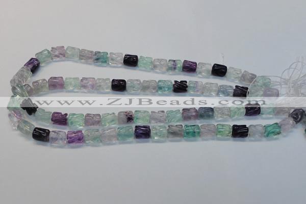 CFL305 15.5 inches 8*10mm carved column natural fluorite beads