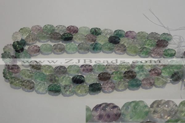 CFL475 15.5 inches 10*14mm carved rice natural fluorite beads