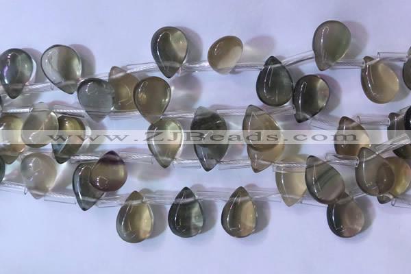 CFL963 Top drilled 10*14mm flat teardrop natural fluorite beads