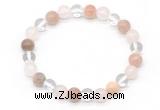 CGB8008 8mm white crystal, rose quartz & sunstone beaded stretchy bracelets