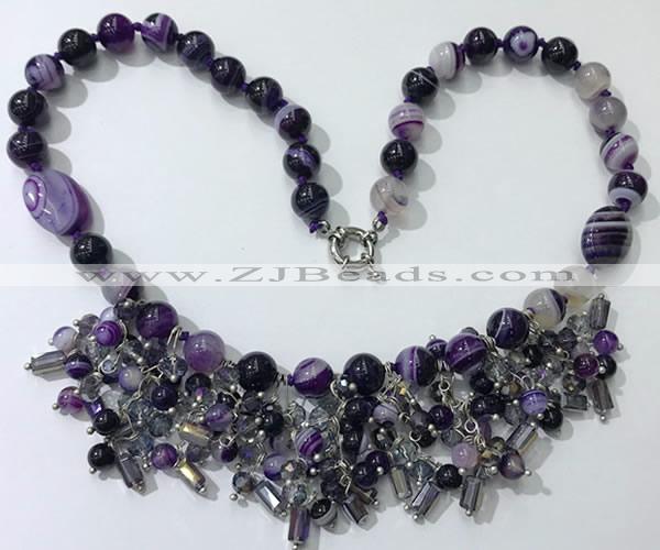 CGN478 21.5 inches chinese crystal & striped agate beaded necklaces