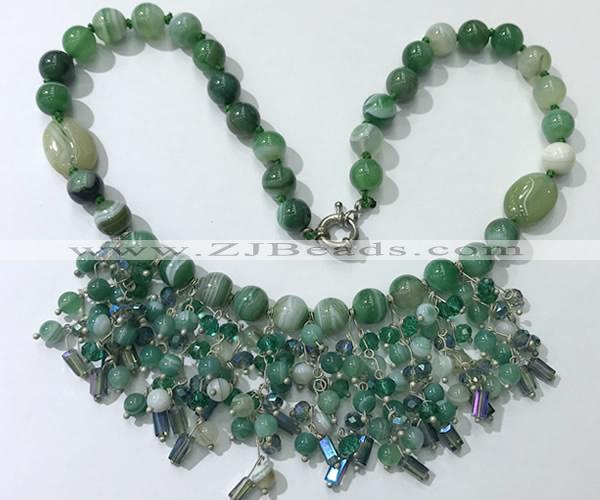 CGN485 21.5 inches chinese crystal & striped agate beaded necklaces