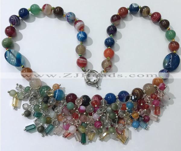 CGN488 21.5 inches chinese crystal & striped agate beaded necklaces