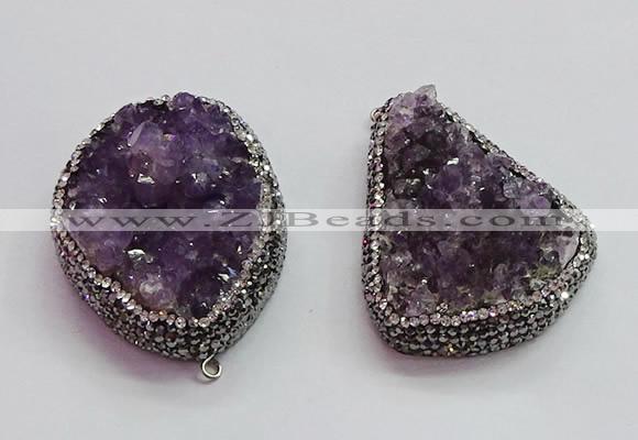 CGP1538 30*40mm - 35*45mm freeform druzy amethyst pendants