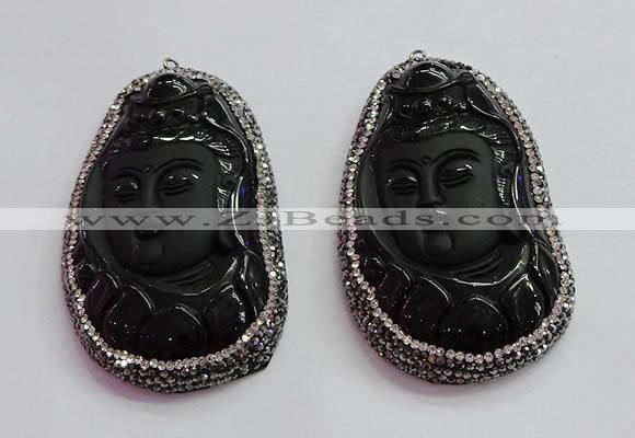 CGP1570 40*65mm carved black obsidian pendants wholesale