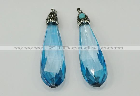 CGP236 20*80mm faceted teardrop crystal glass pendants wholesale