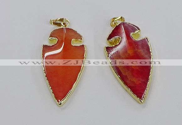 CGP3004 22*45mm arrowhead agate gemstone pendants wholesale