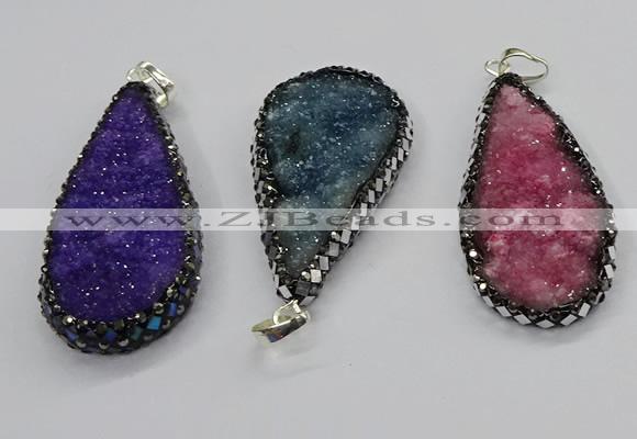 CGP3138 25*50mm - 25*55mm flat teardrop druzy agate pendants