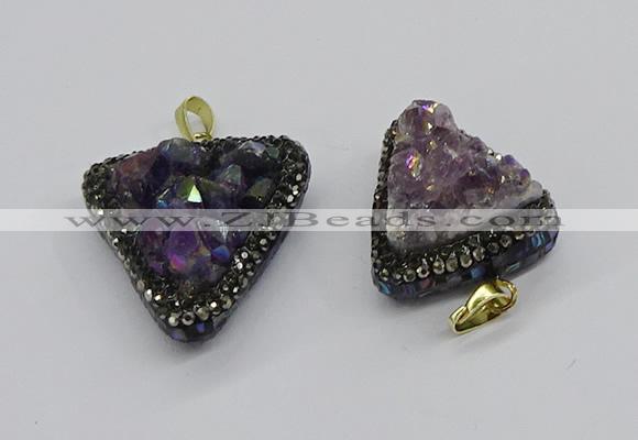 CGP3140 25*30mm - 30*35mm triangle plated druzy amethyst pendants