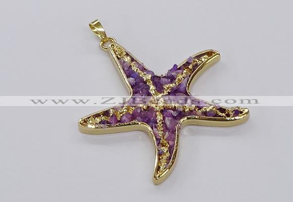 CGP3232 55*58mm starfish druzy agate pendants wholesale