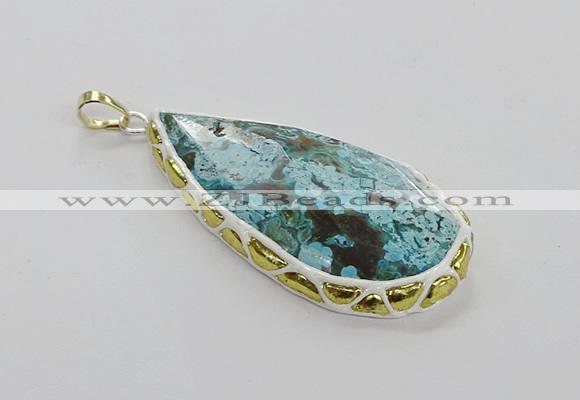 CGP3475 30*50mm - 35*55mm faceted flat teardrop ocean agate pendants