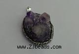 CGP365 30*40mm - 35*45mm freeform crystal glass & amethyst pendants